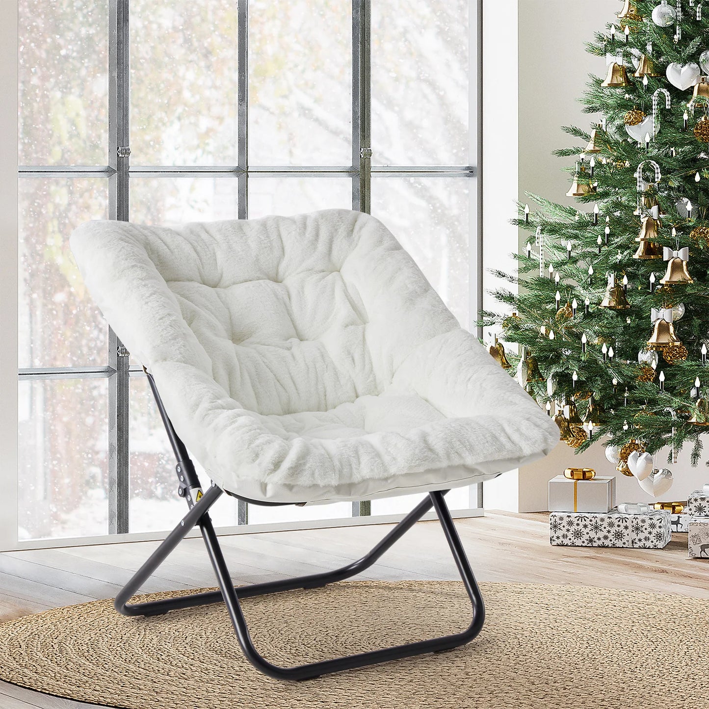JHK Padded Folding Saucer Lounge Chair With Metal Frame
