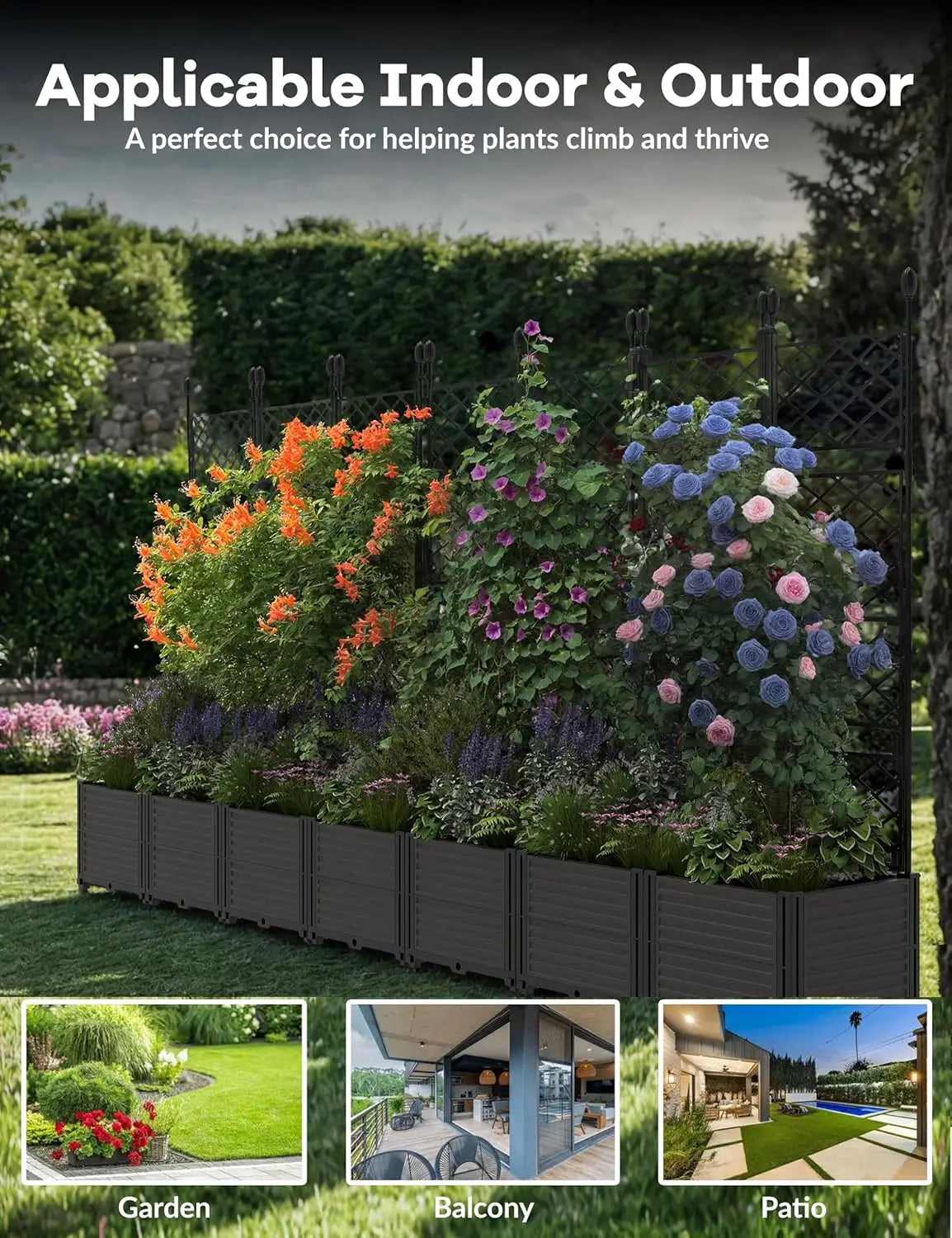 Twister Plastic Planter Box With Trellis For Outdoor Gardens