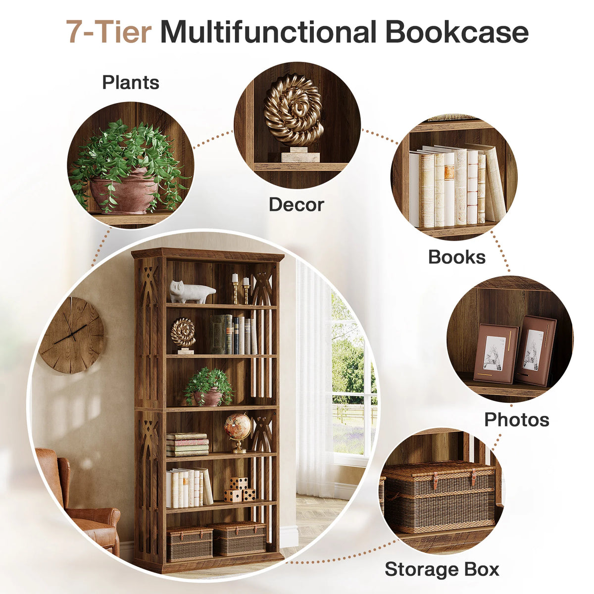 Tribesigns 6 Tier Wooden Bookcase Freestanding Storage Shelf