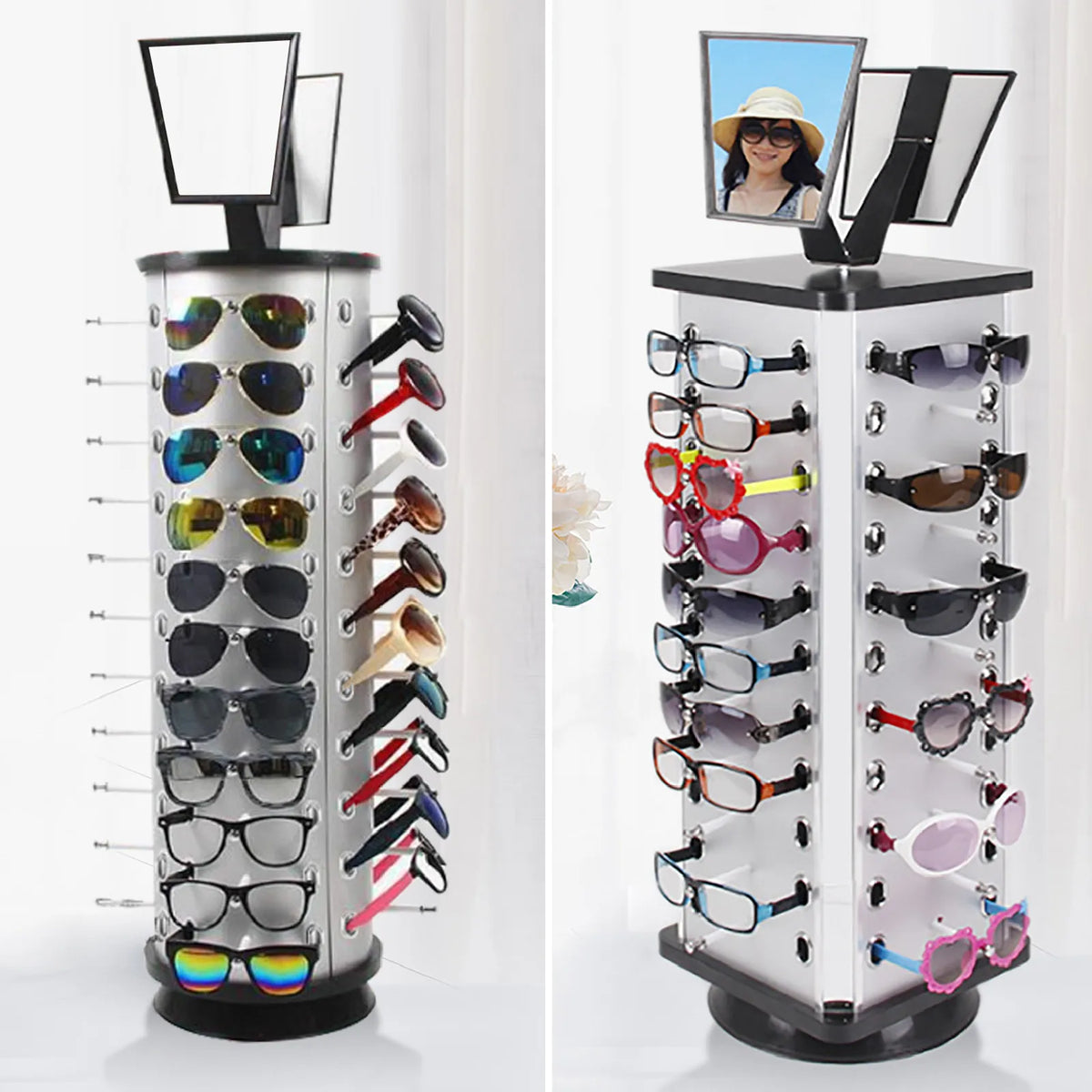 Freestanding Metal Sunglasses Display Stand With Mirror