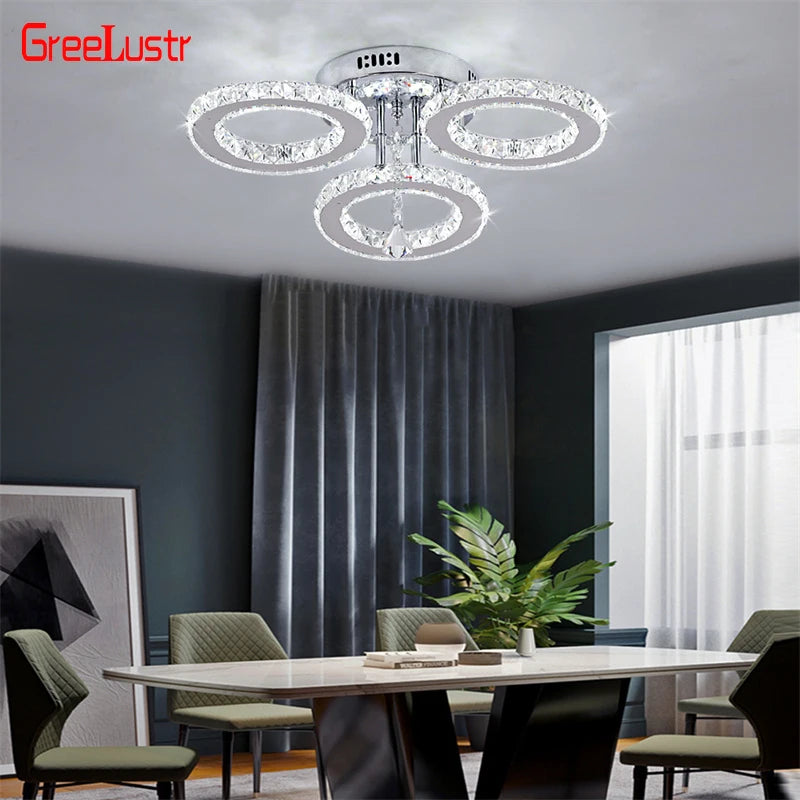 GreeLustr Modern Crystal Stainless Steel Pendant Chandelier Ceiling Lamp
