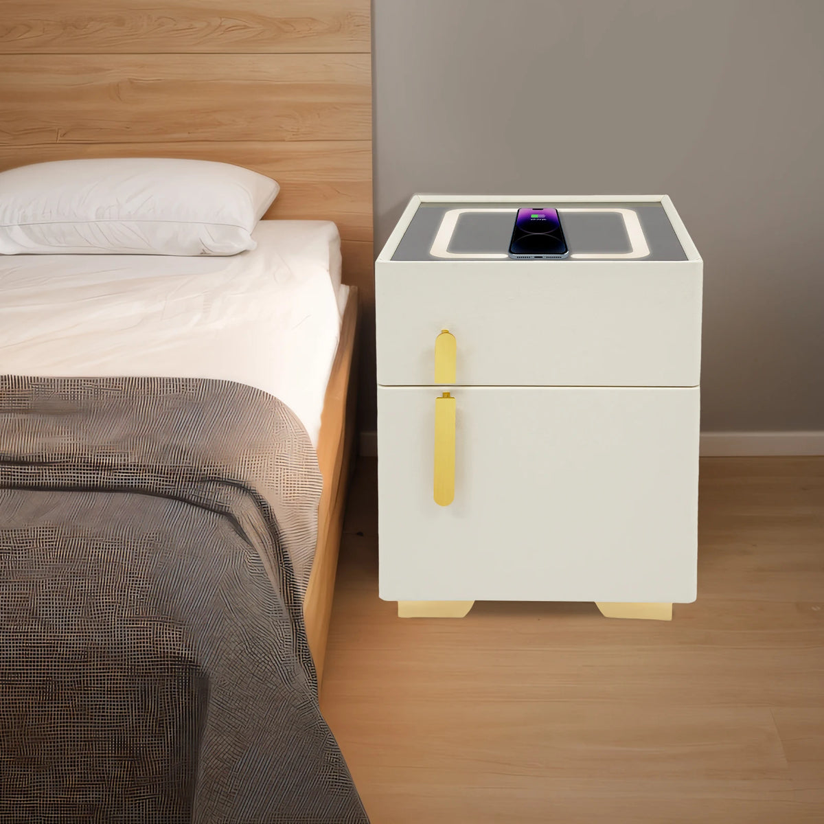 Bedside Charging Cabinet With Bluetooth Speaker And Wireless Charging