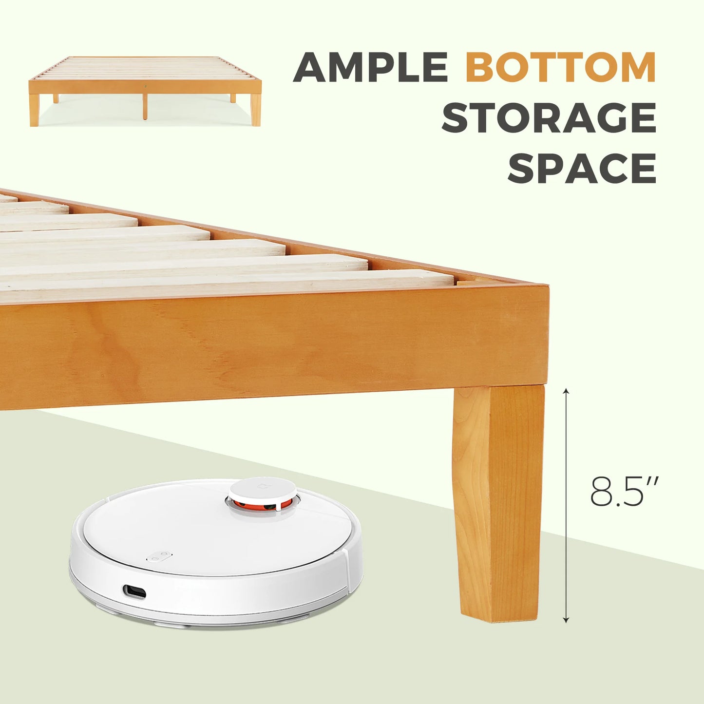 JHK Solid Wood Bed Frame With Sturdy Slat Support
