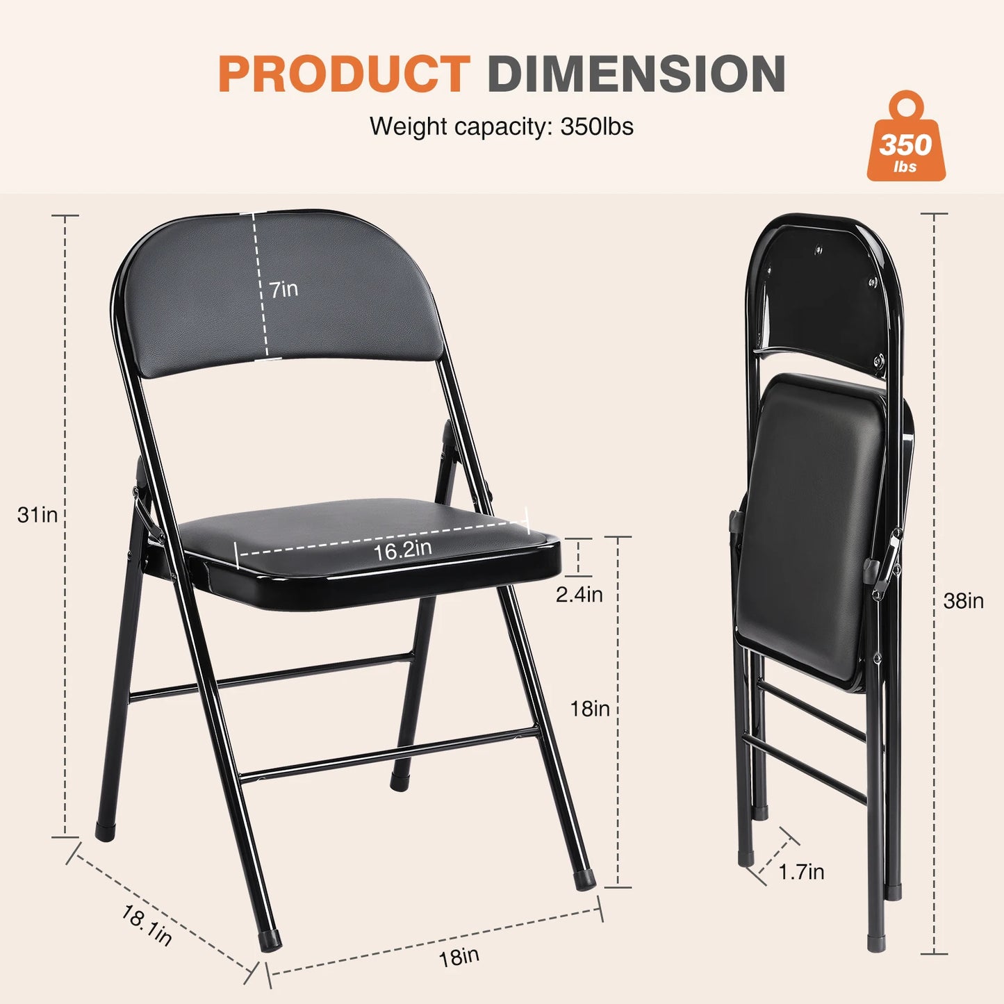 JHK Leather Padded Folding Dining Chair Set With Metal Frame