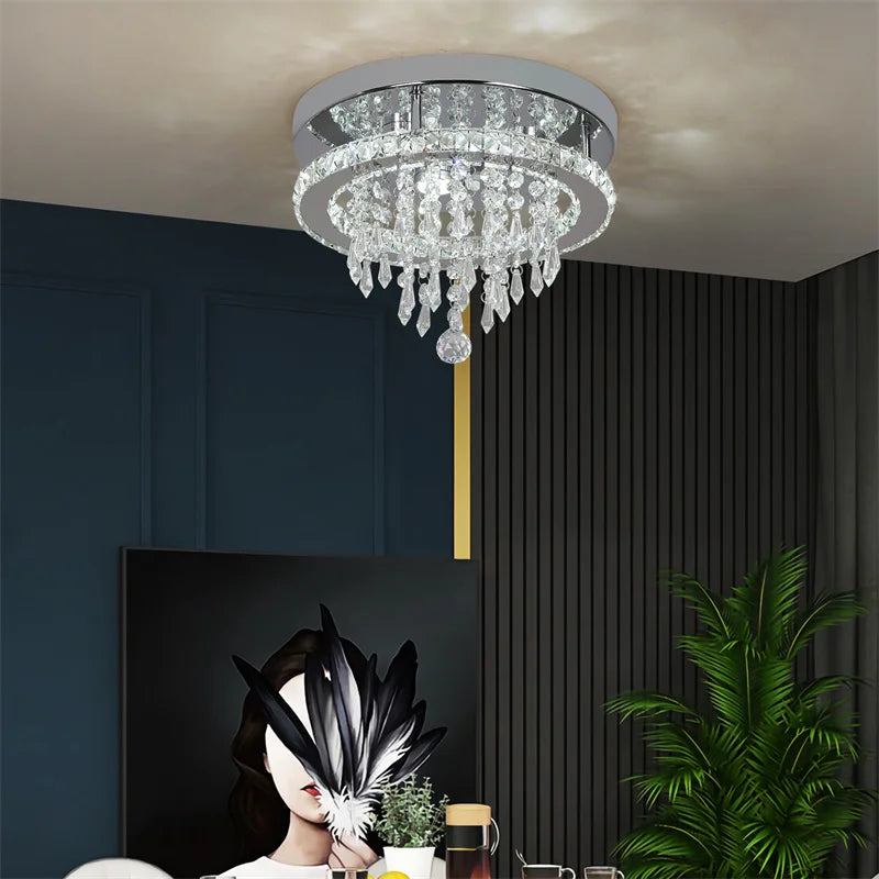 GreeLustr Modern Minimalist Crystal Led Chandelier With Remote Control