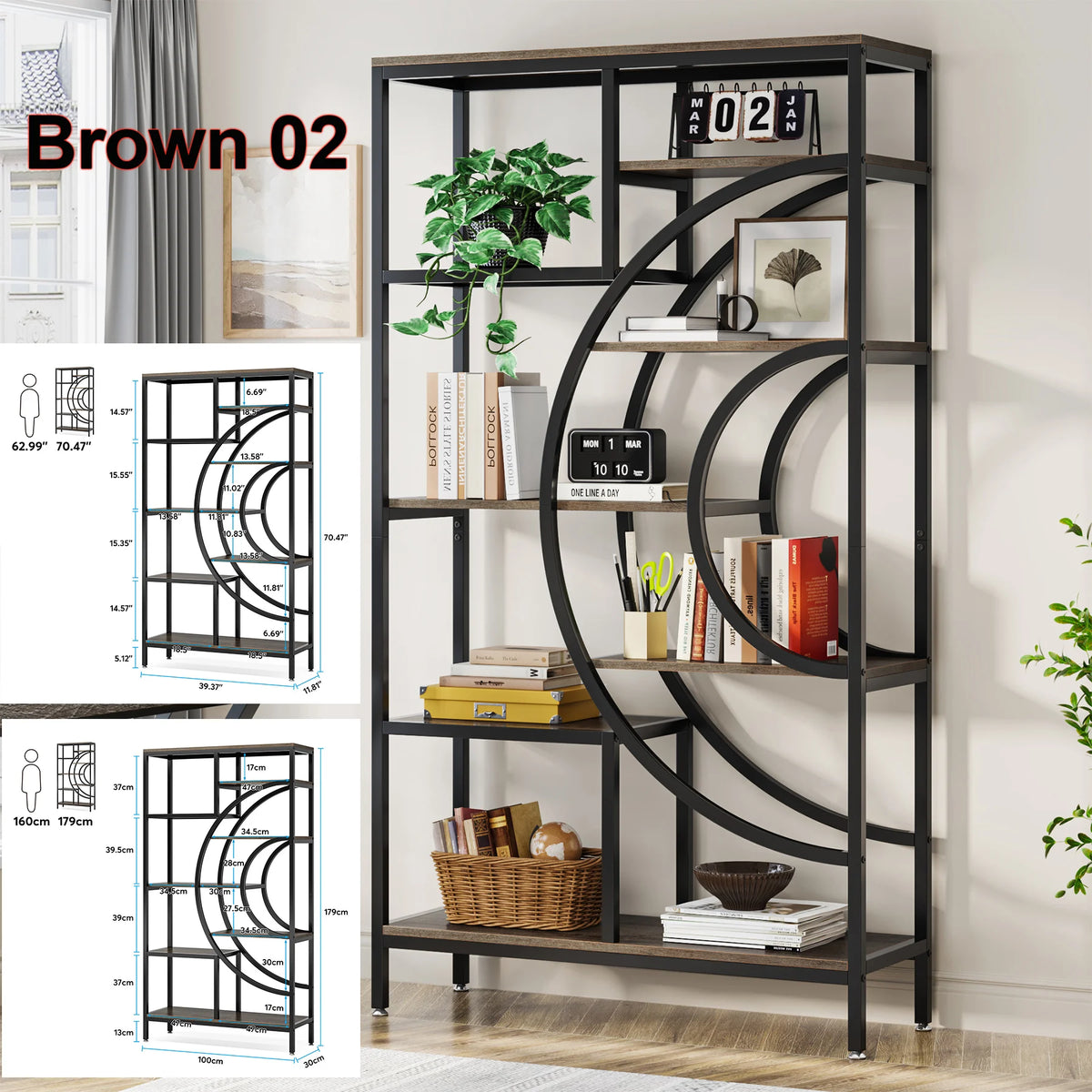 Tribesigns Industrial Etagere Bookcase Freestanding Storage Shelf