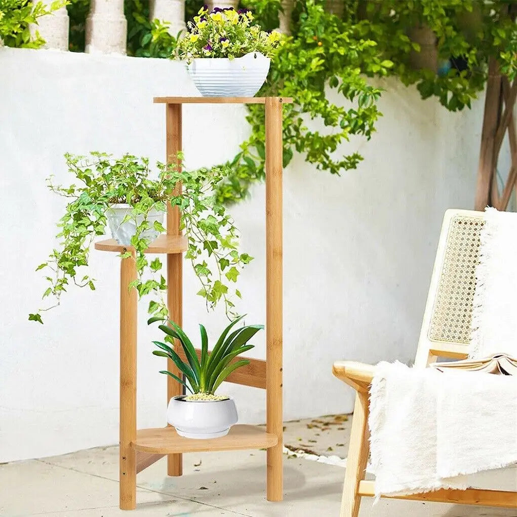 Wisfor 3 Tier Bamboo Corner Ladder Indoor Plant Stand
