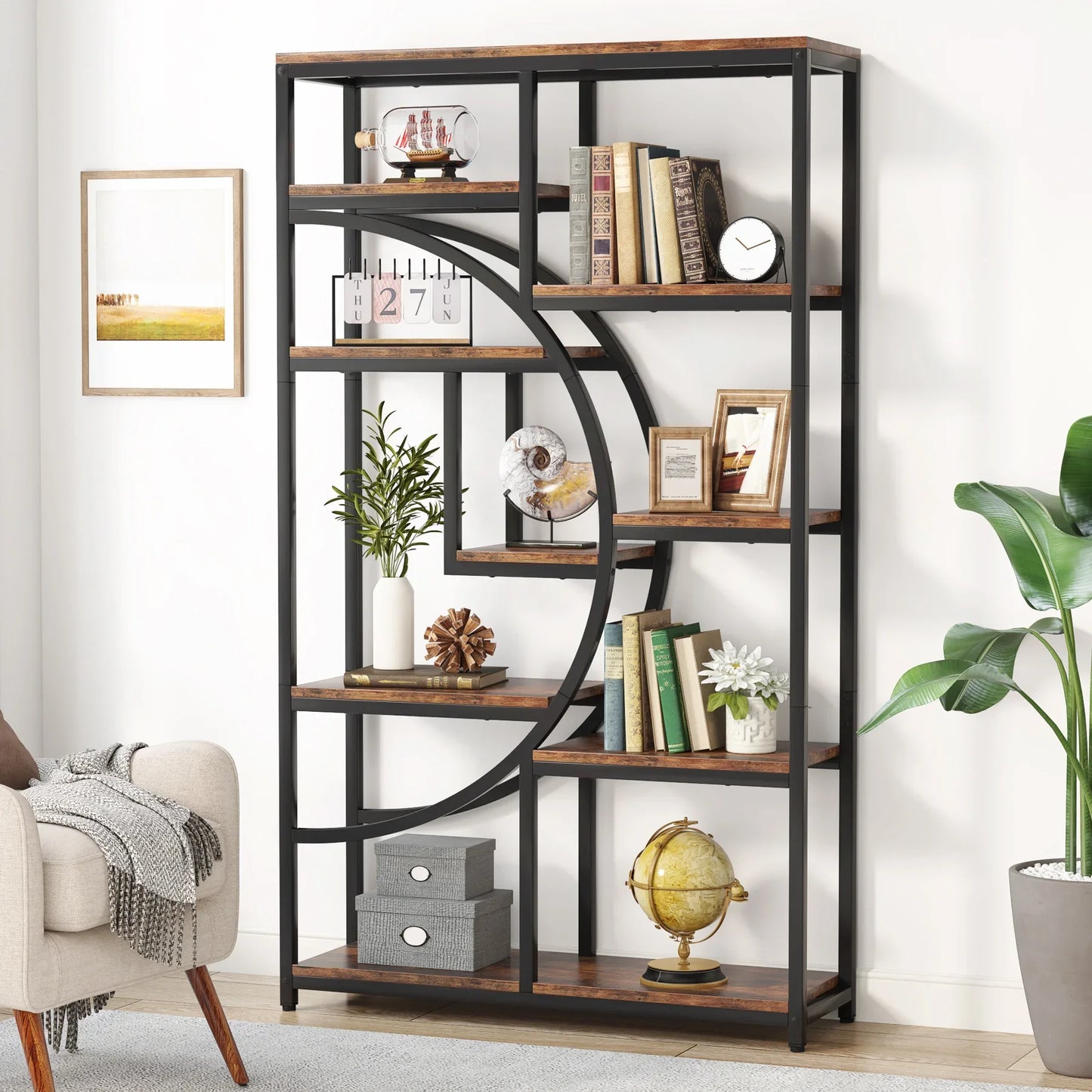 Tribesigns Industrial Etagere Bookcase Freestanding Storage Shelf
