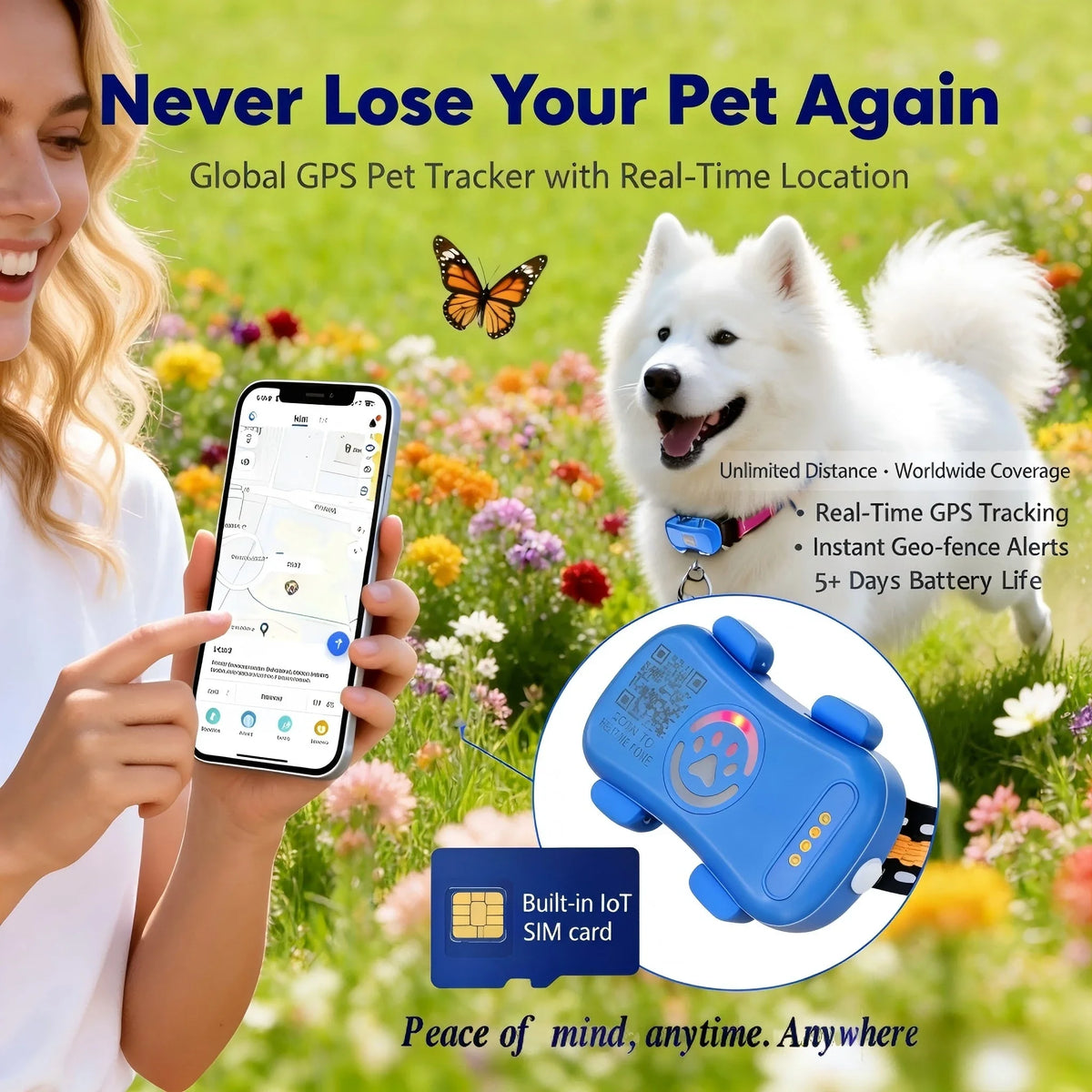 Wanwaytech 4G WiFi GPS Pet Tracker With Anti-Lost Locator