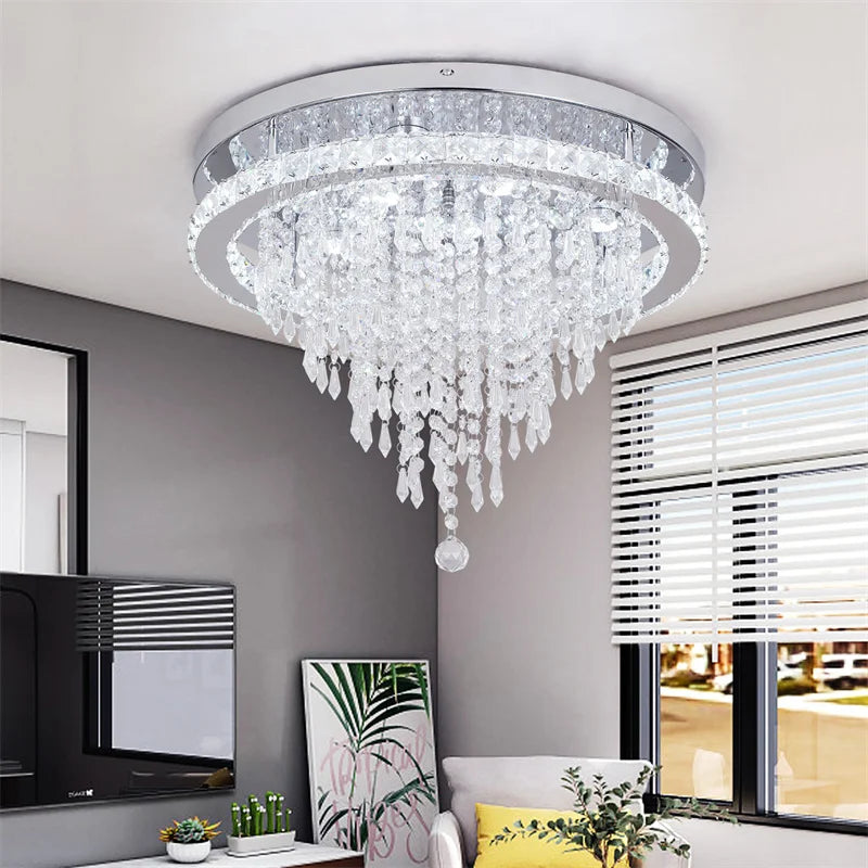 GreeLustr Modern Minimalist Crystal Led Chandelier With Remote Control