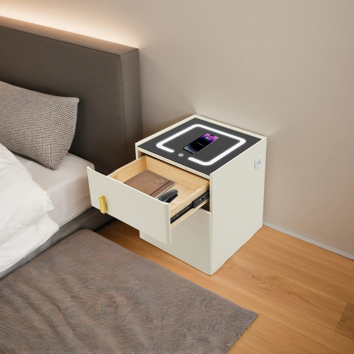 Bedside Charging Cabinet With Bluetooth Speaker And Wireless Charging