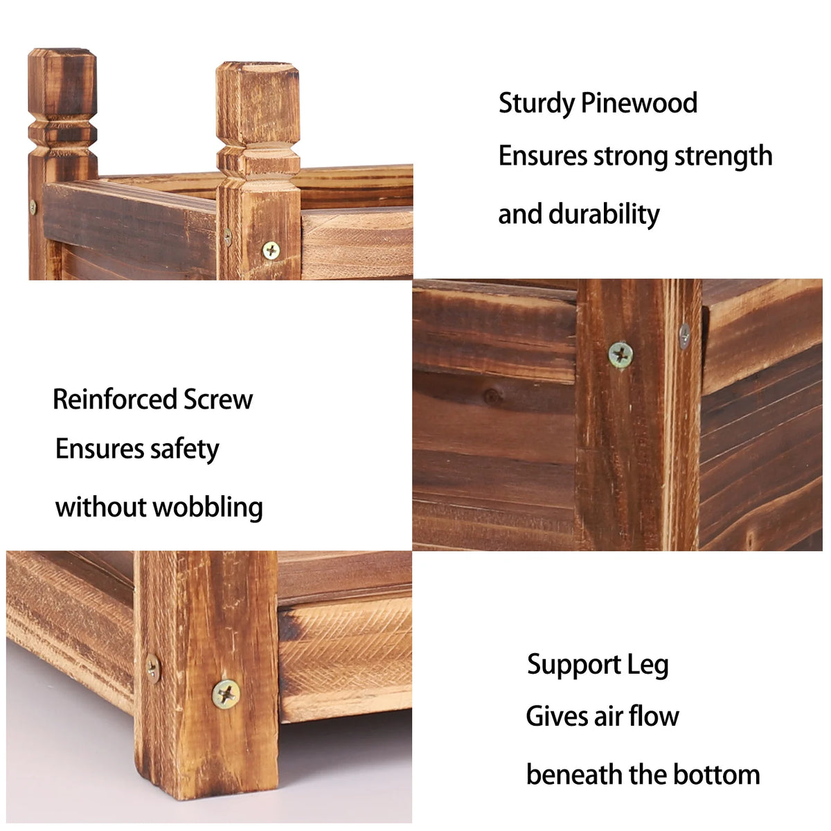 Sturdy Wooden Raised Flower Bed For Indoor Outdoor Vegetable Herb Planting