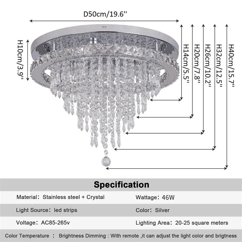 GreeLustr Modern Minimalist Crystal Led Chandelier With Remote Control