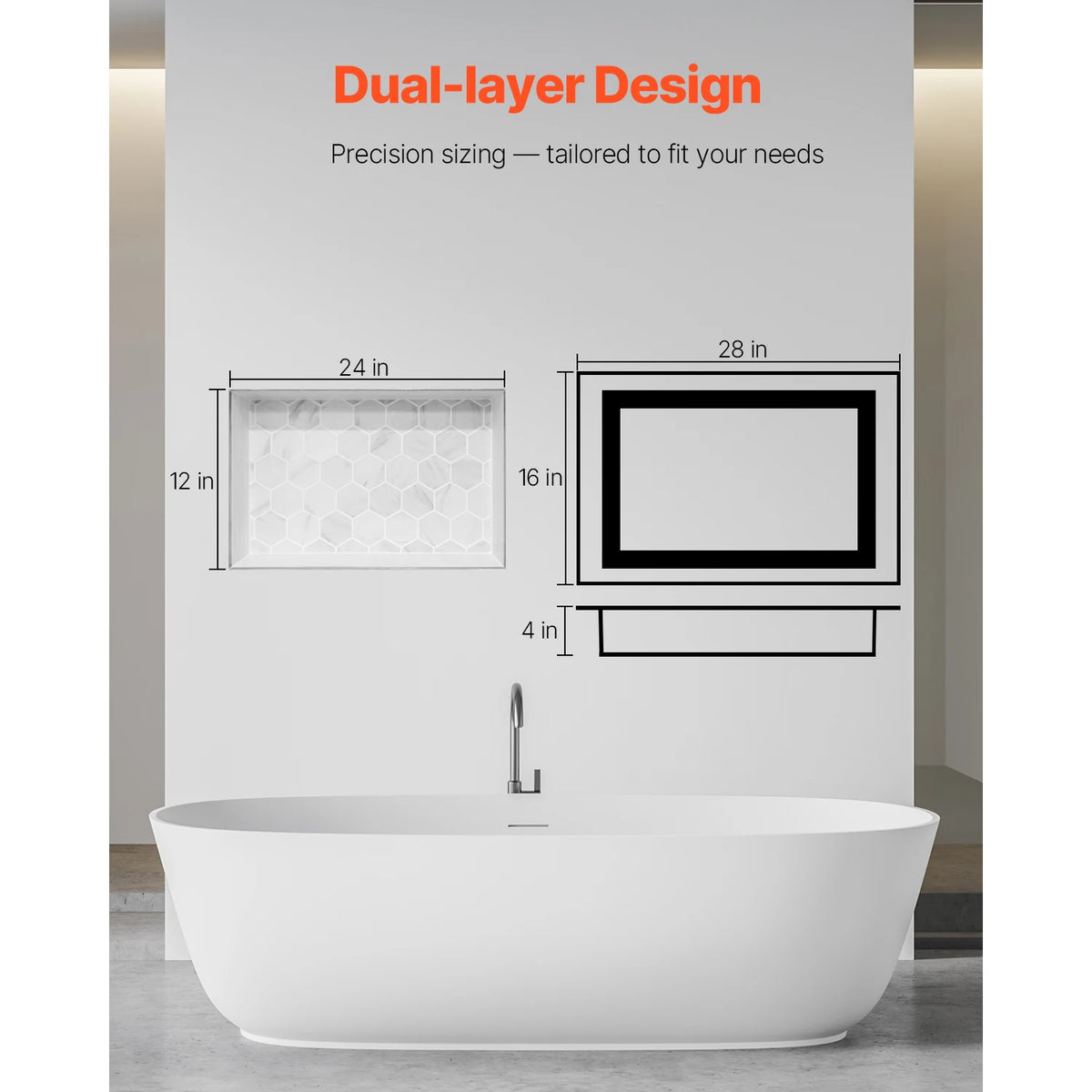 SucceBuy Recessed Shower Niche With Dual Waterproof Bathroom Shelves