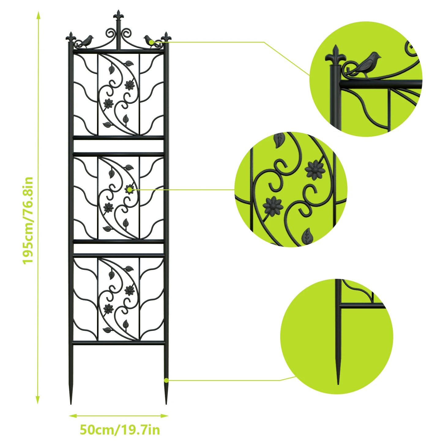 71 Inch Decorative Black Metal Garden Trellis For Climbing Plants