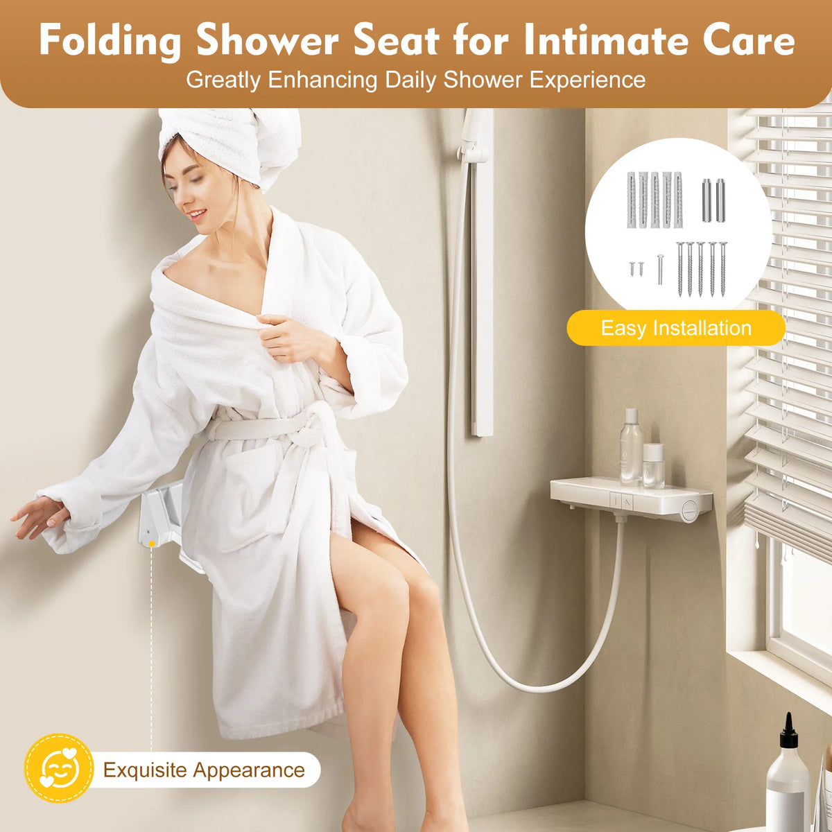 Aluminum Alloy Wall Mounted Folding Shower Bench Seat