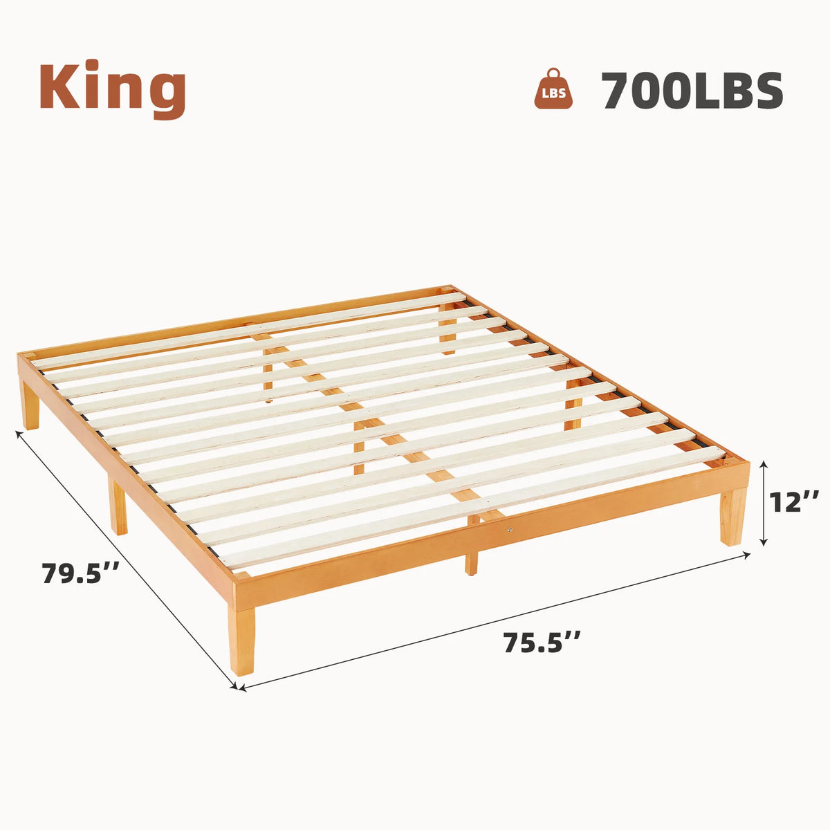 JHK Solid Wood Bed Frame With Sturdy Slat Support