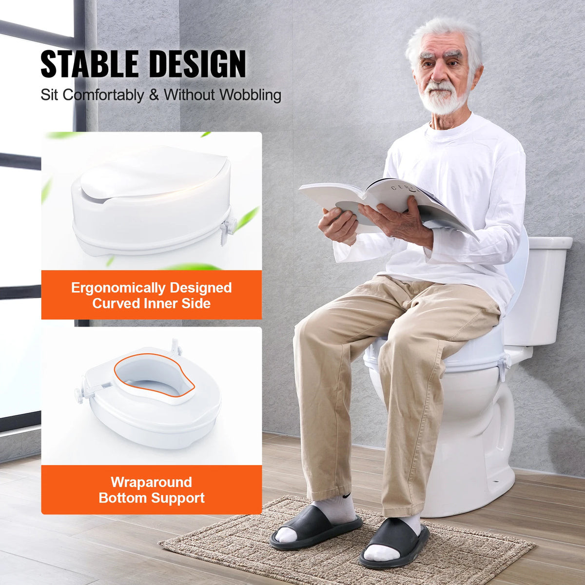 SucceBuy 5 Inch Height Raised Toilet Seat With Screw Rod Locking Mechanism