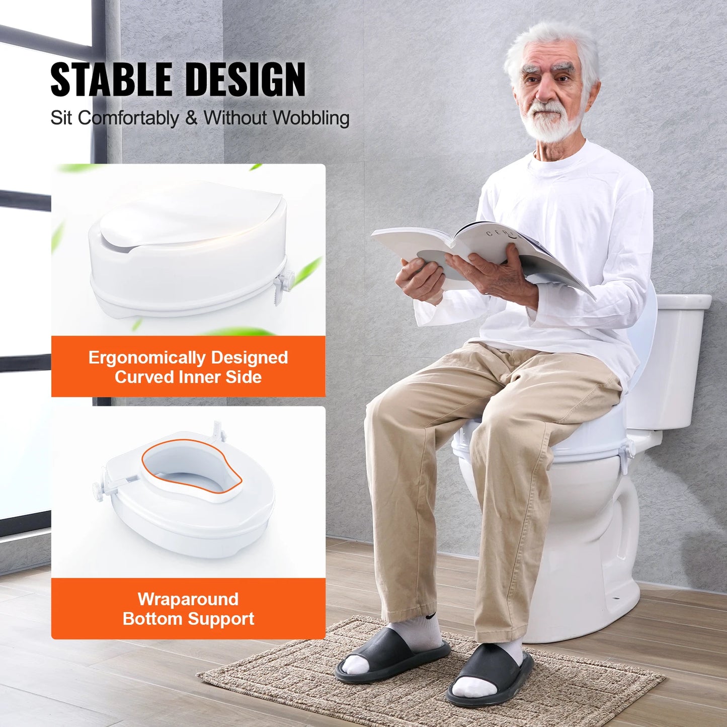 Screw Rod Locking Raised Toilet Seat With 300 LBs Capacity