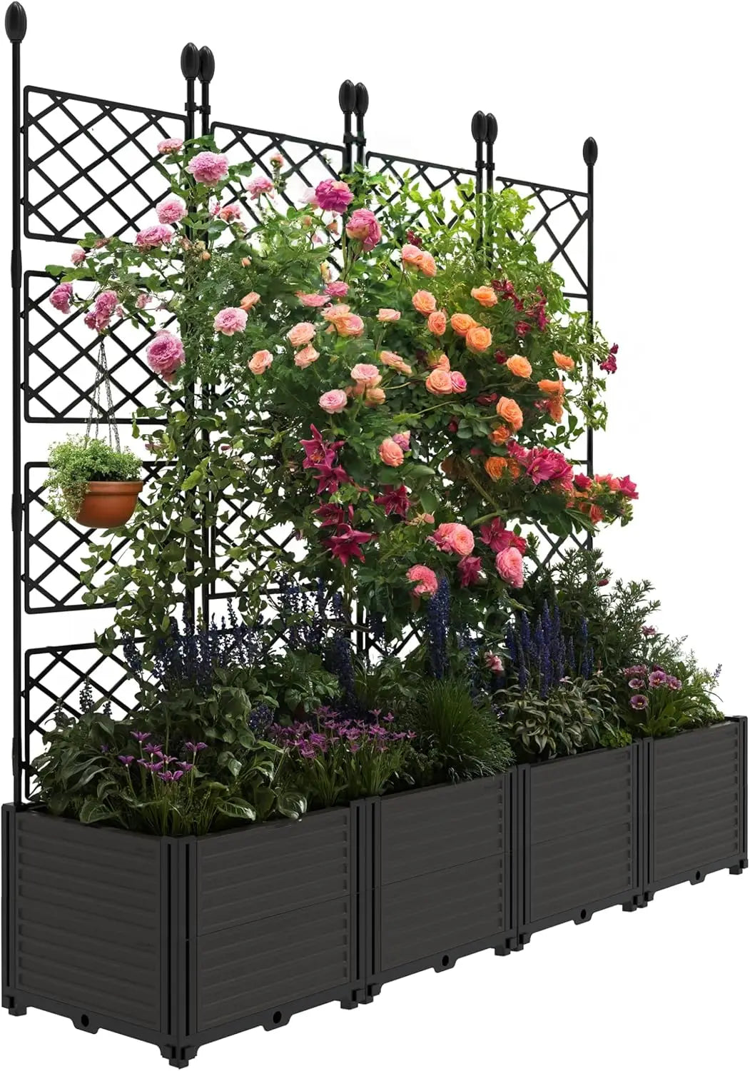 Twister Plastic Planter Box With Trellis For Outdoor Gardens