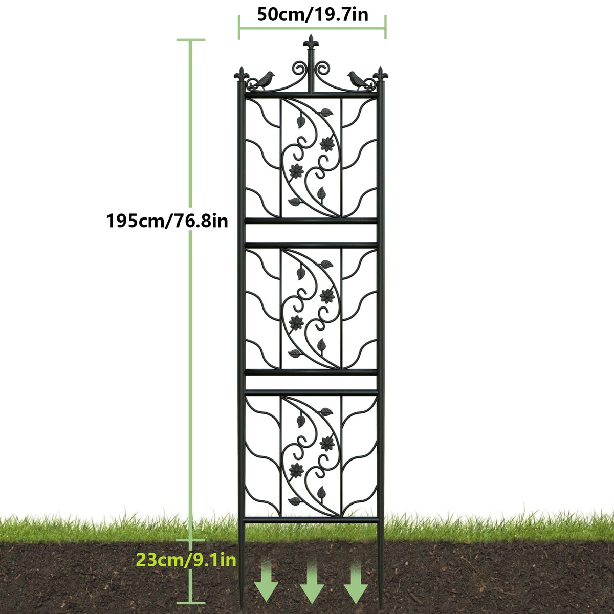 71 Inch Decorative Black Metal Garden Trellis For Climbing Plants