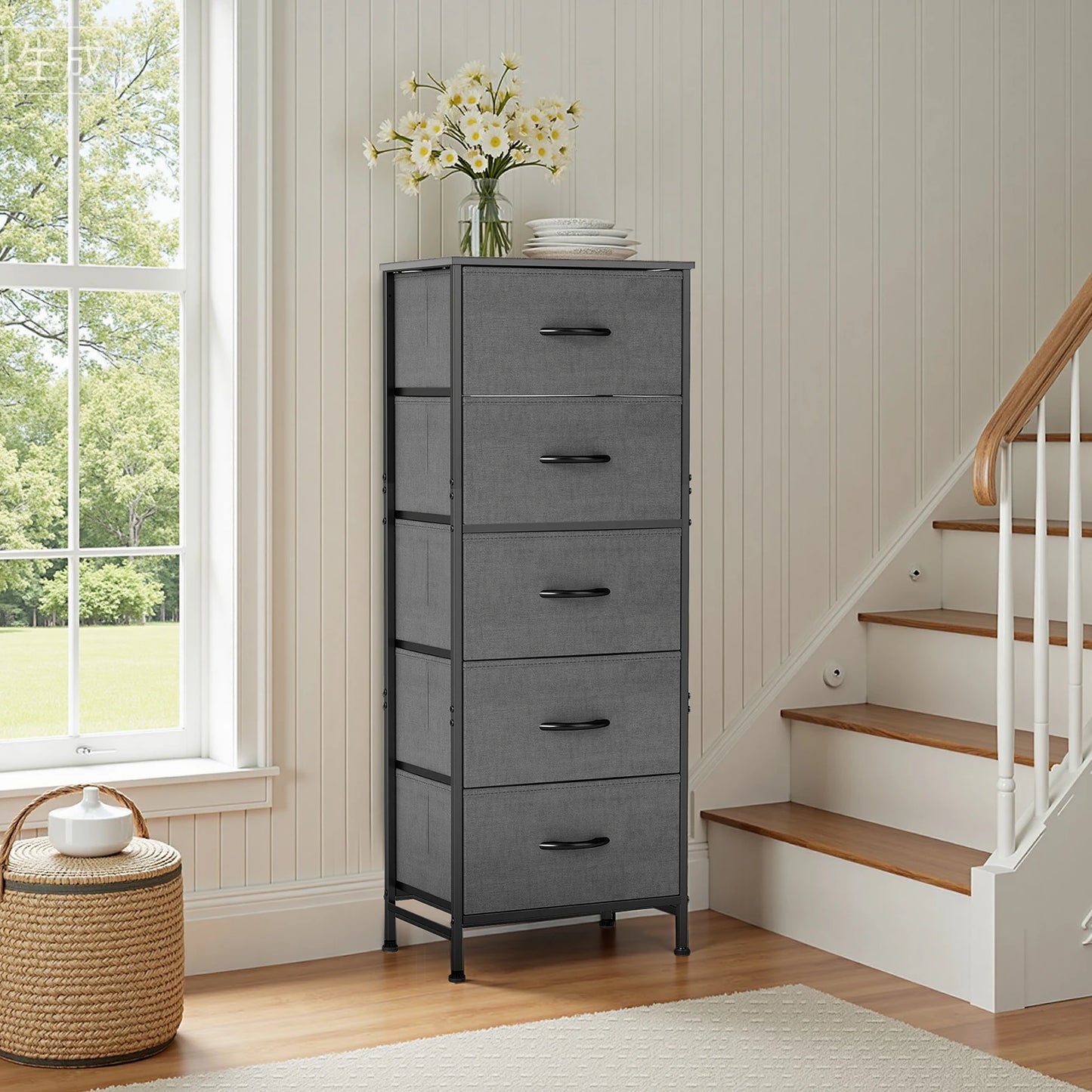 Jhk Modern 5 Drawer Metal Fabric Cabinet For Living Room