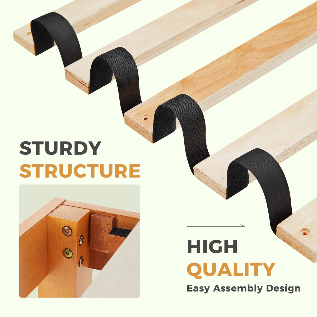JHK Solid Wood Bed Frame With Sturdy Slat Support