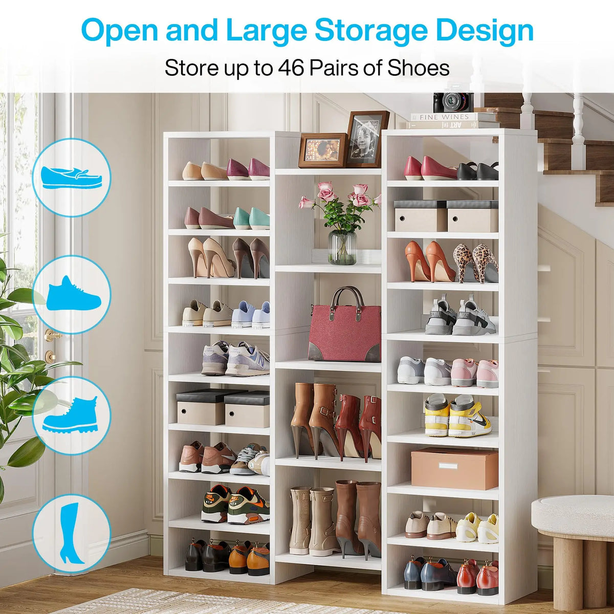 Tribesigns Freestanding Wooden Shoe Rack With Multi Tier Shelves
