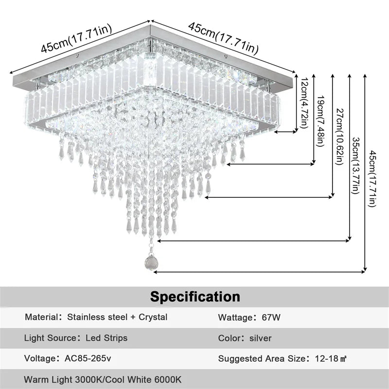 GreeLustr Modern Minimalist Crystal Led Chandelier With Remote Control