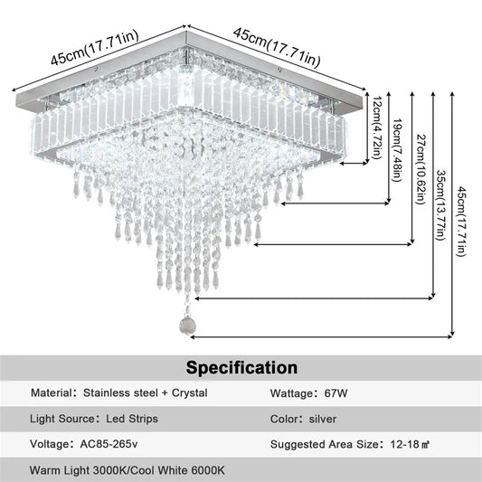 GreeLustr Modern Minimalist Crystal Led Chandelier With Remote Control