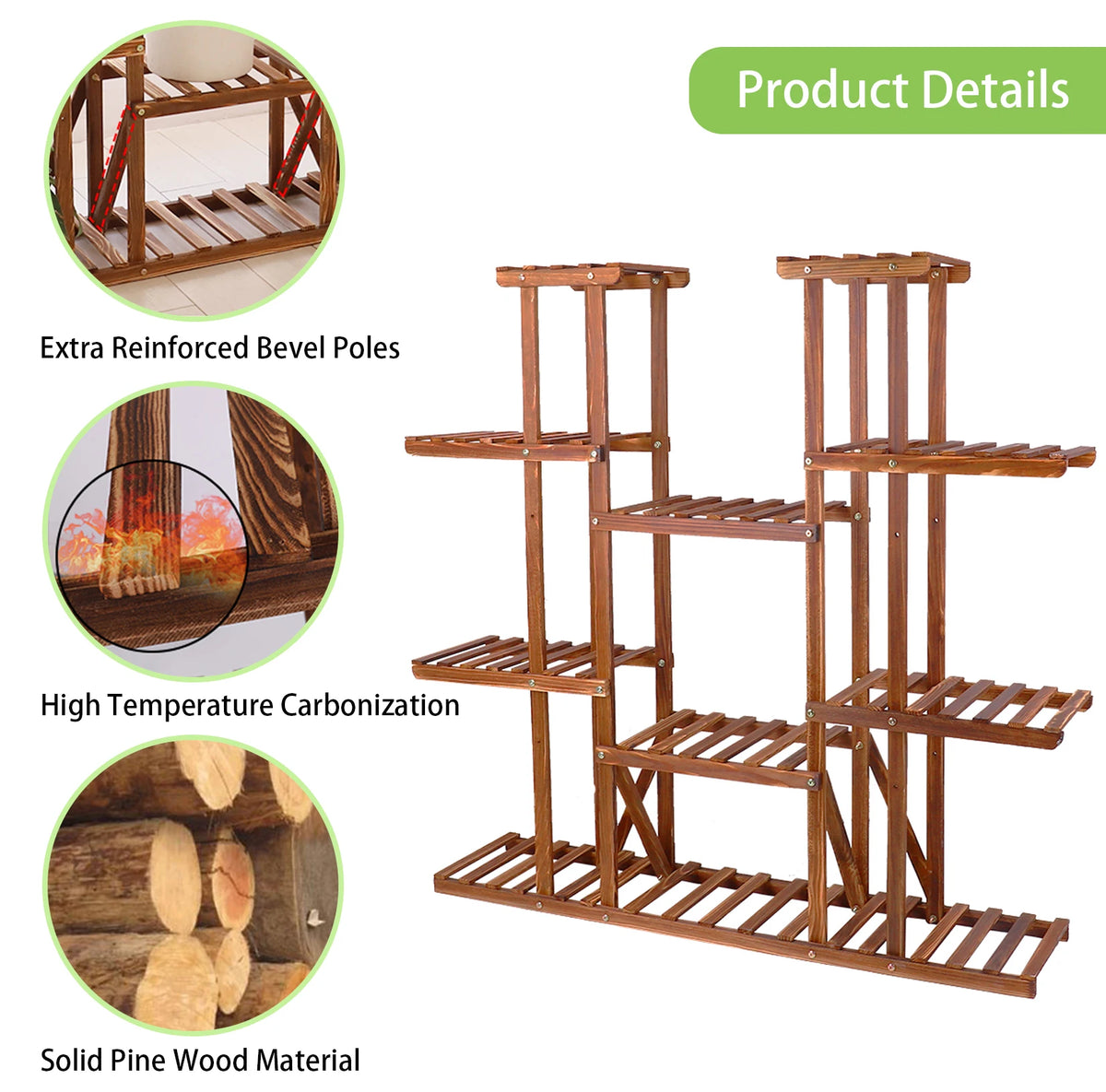 Wisfor Wooden Multi Tier Flower Pot Stand For Indoor Outdoor