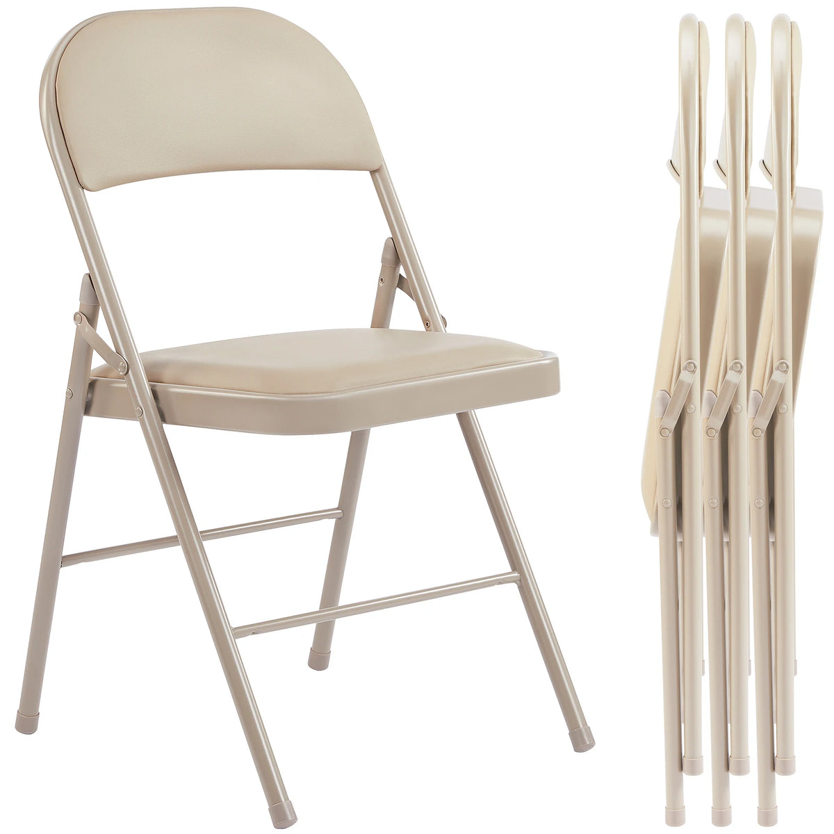 JHK Leather Padded Folding Dining Chair Set With Metal Frame