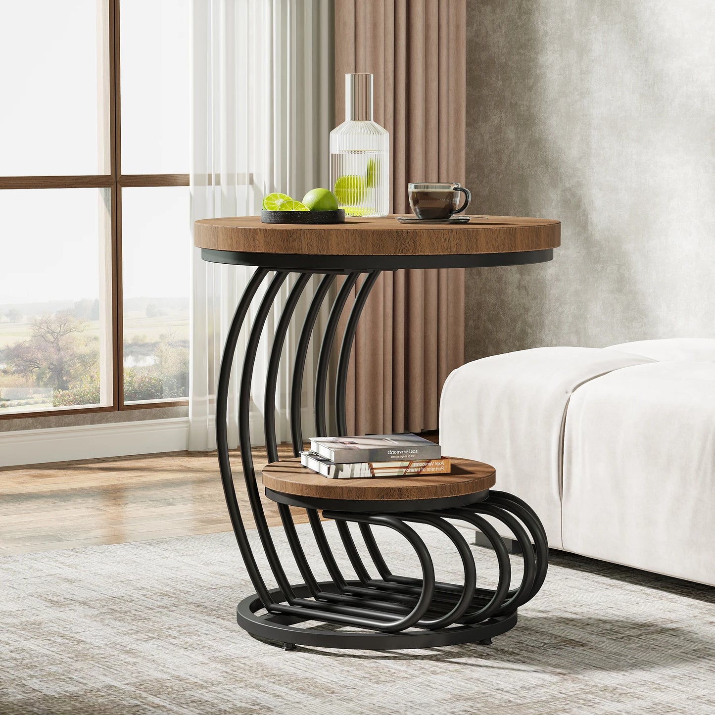 Tribesigns Modern Round Faux Marble End Table With Storage Shelf