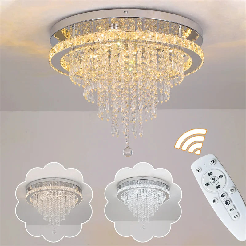 GreeLustr Modern Minimalist Crystal Led Chandelier With Remote Control