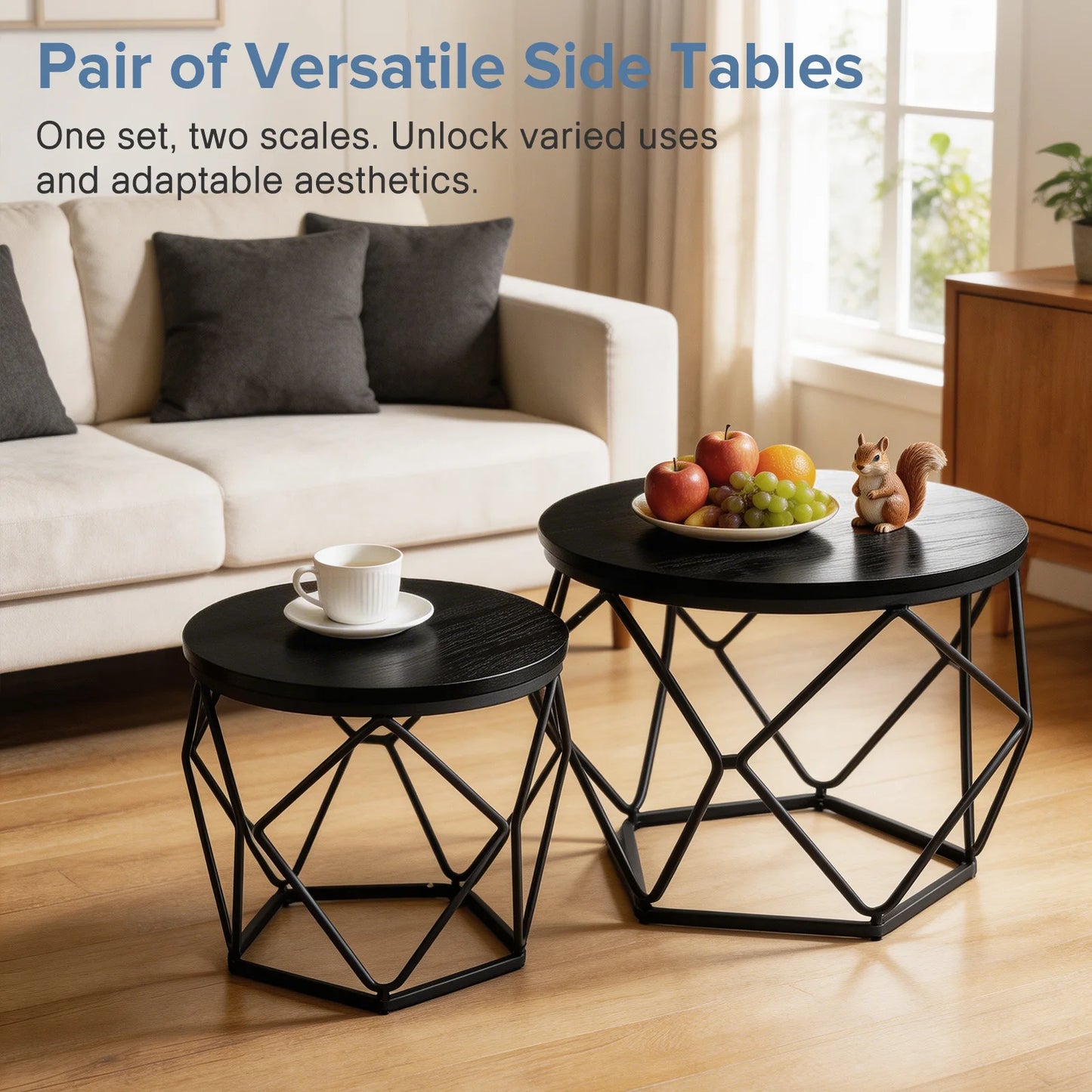 JHK Round Geometric Coffee Table Set With Hidden Storage