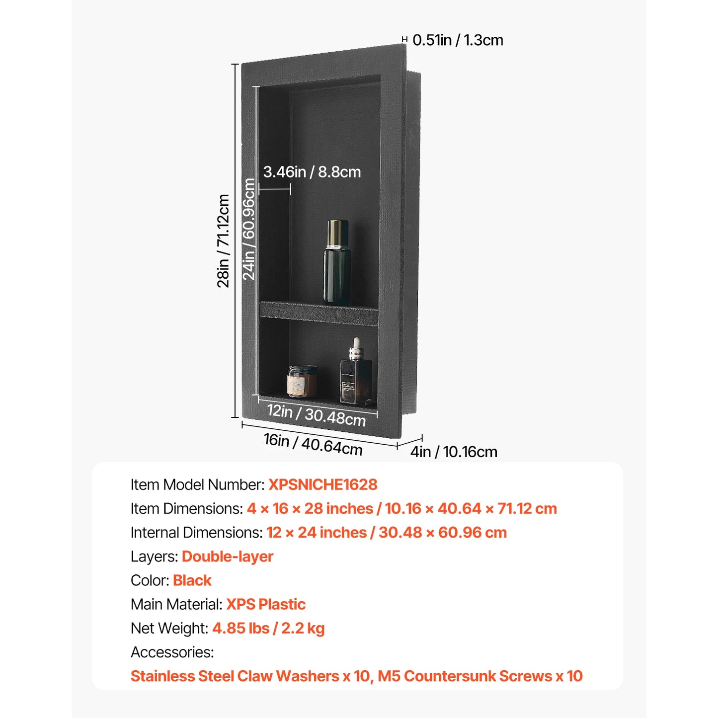 SucceBuy Recessed Shower Niche With Dual Waterproof Bathroom Shelves