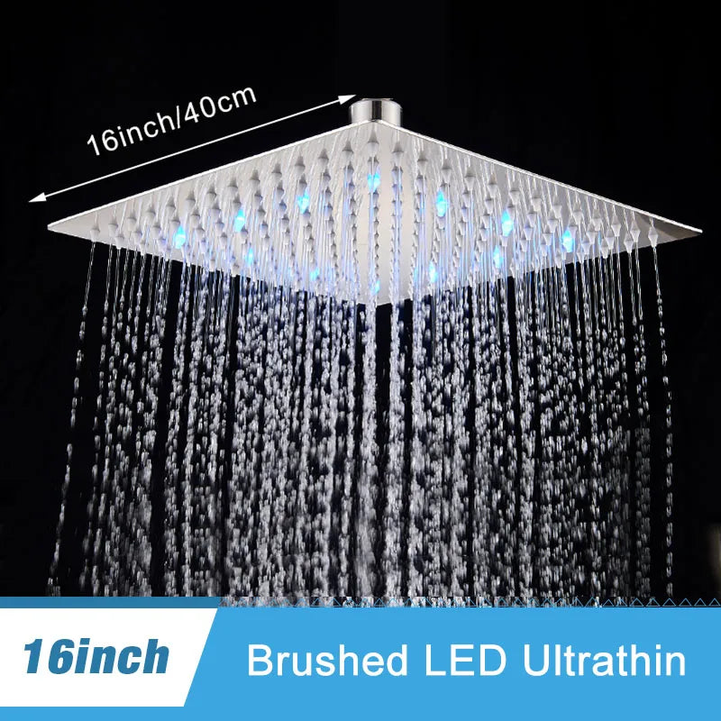 Shinesia 16 Inch Square LED Rainfall Shower Head