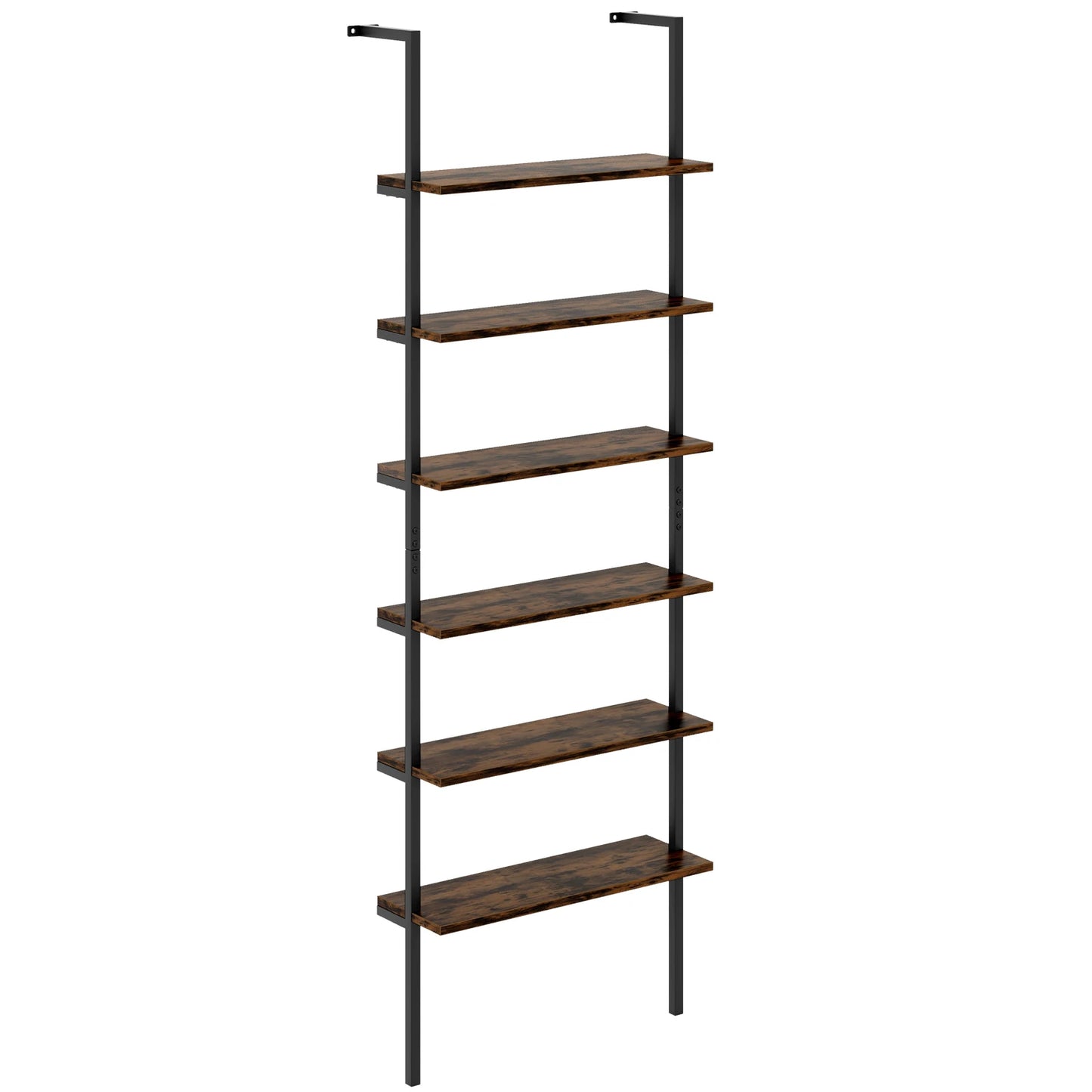 Homasis 6 Tier Wall Mounted Ladder Shelf Industrial Bookcase