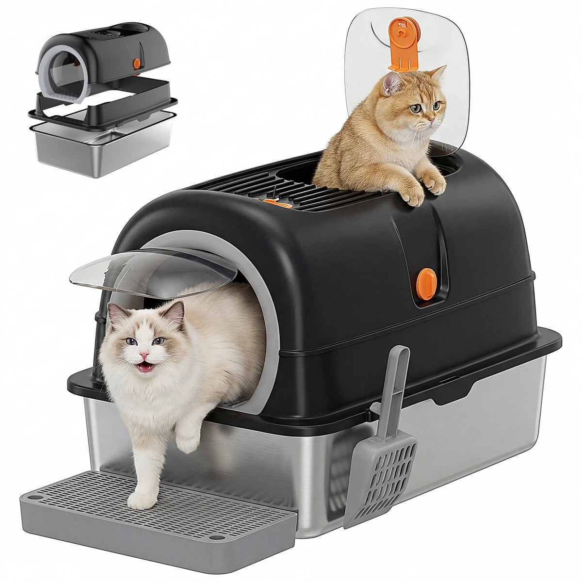 Jhk 24 Inch Stainless Steel Fully Enclosed Large Cat Litter Box with Scoop