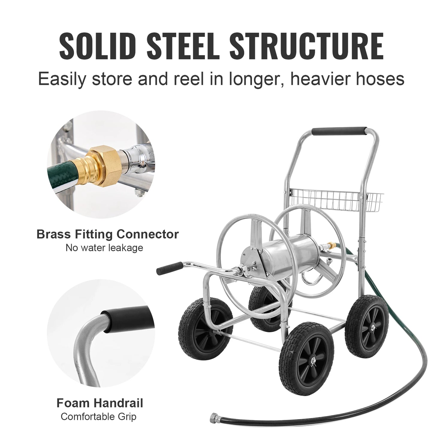 SucceBuy Heavy Duty Garden Hose Reel Cart With Basket