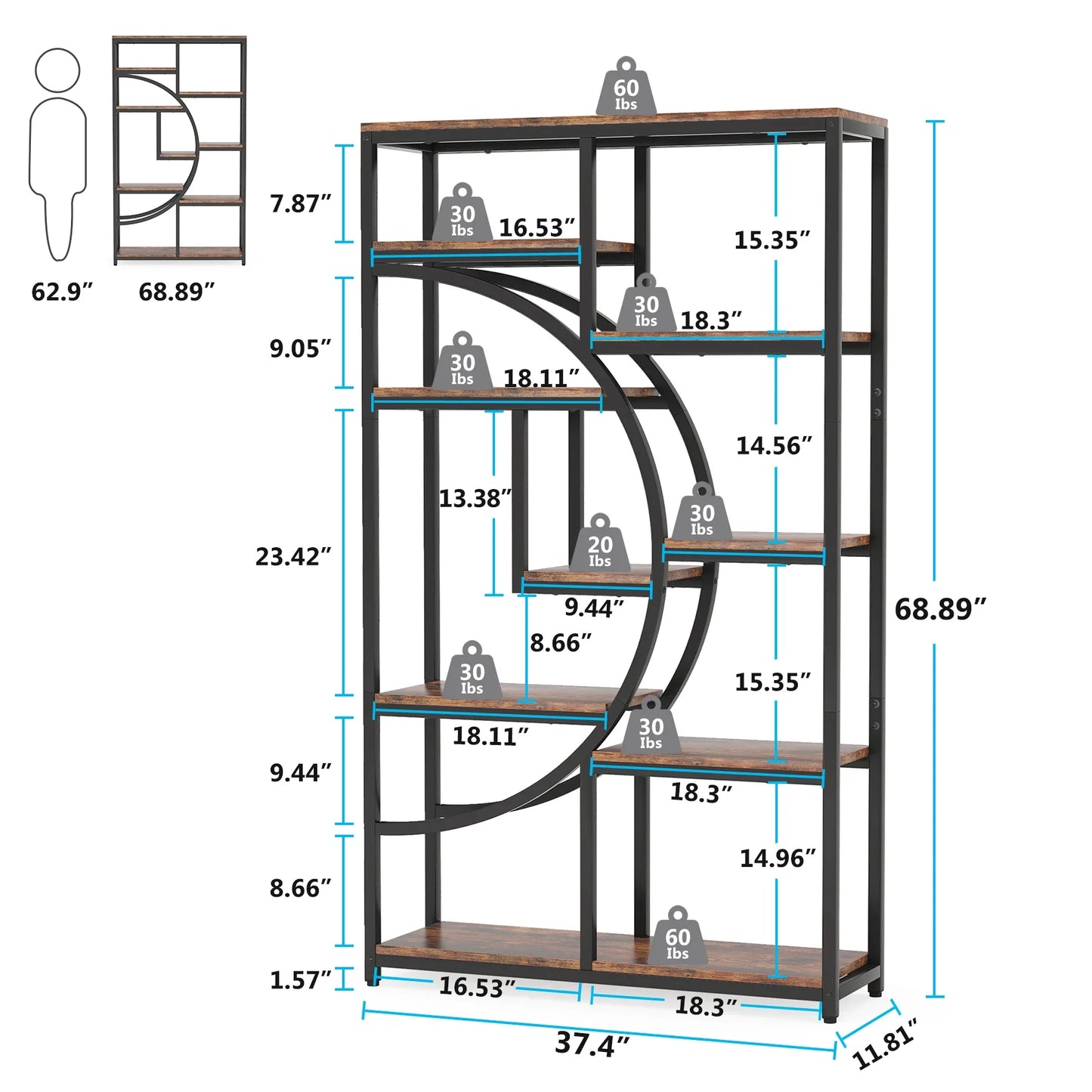 Tribesigns Industrial Etagere Bookcase Freestanding Storage Shelf