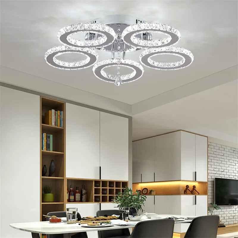 GreeLustr Modern Crystal Stainless Steel Pendant Chandelier Ceiling Lamp