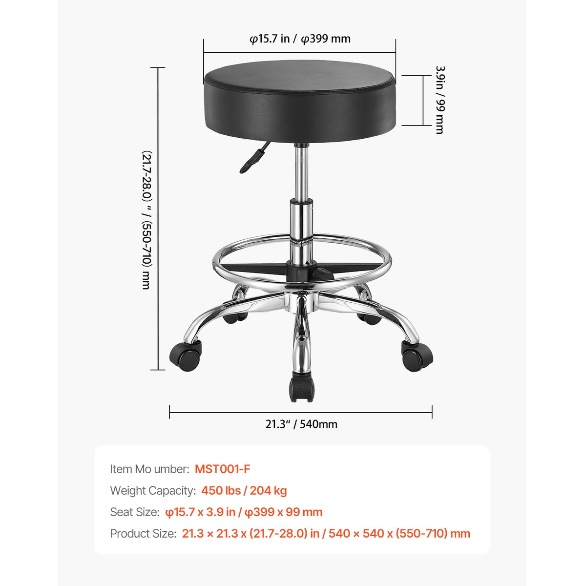 SucceBuy Adjustable Height Rolling Stool With Wheels For Clinic