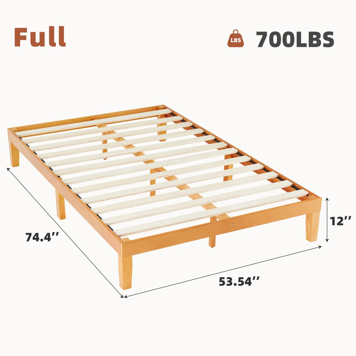 JHK Solid Wood Bed Frame With Sturdy Slat Support