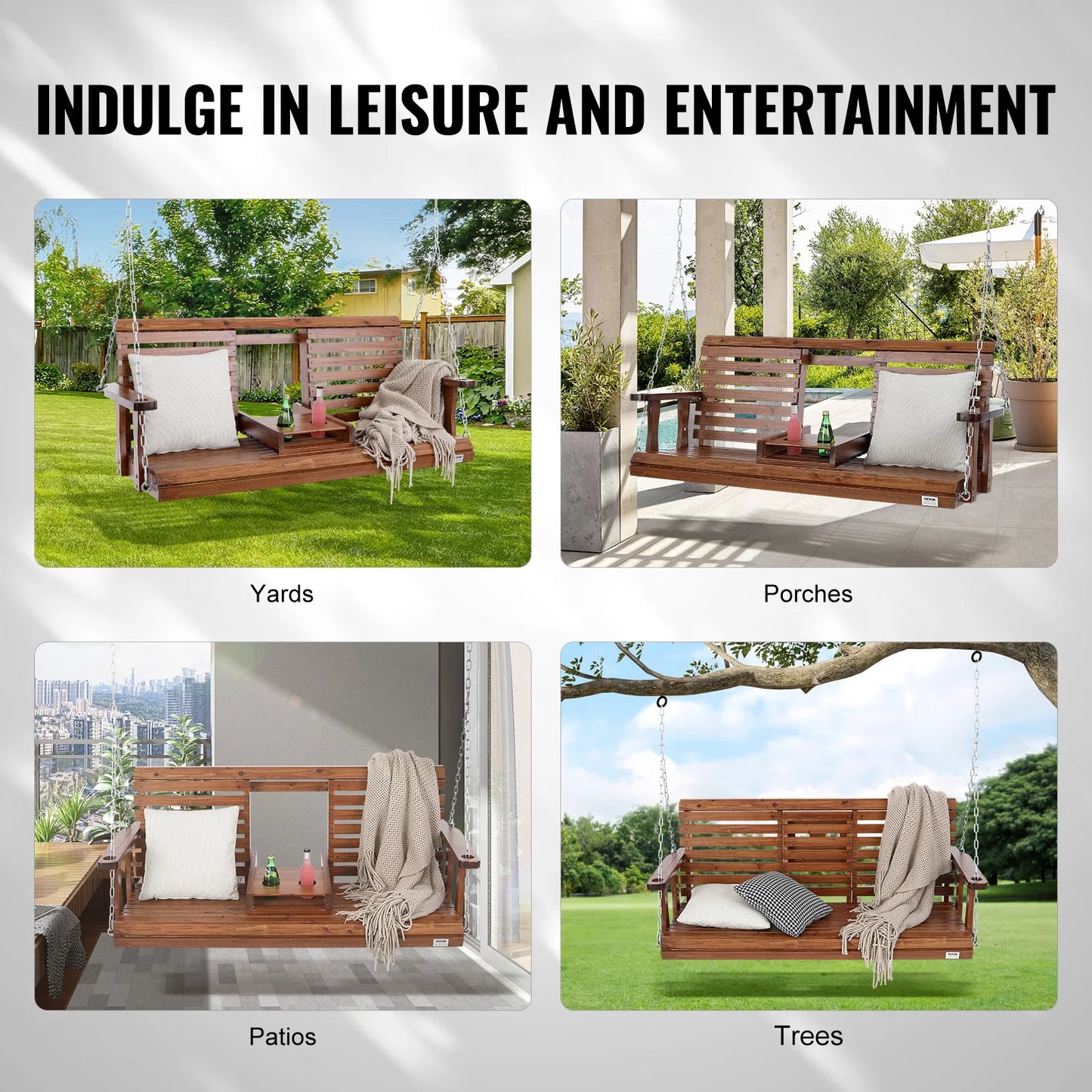 SucceBuy Outdoor Cedar Porch Swing Heavy Duty Patio Bench