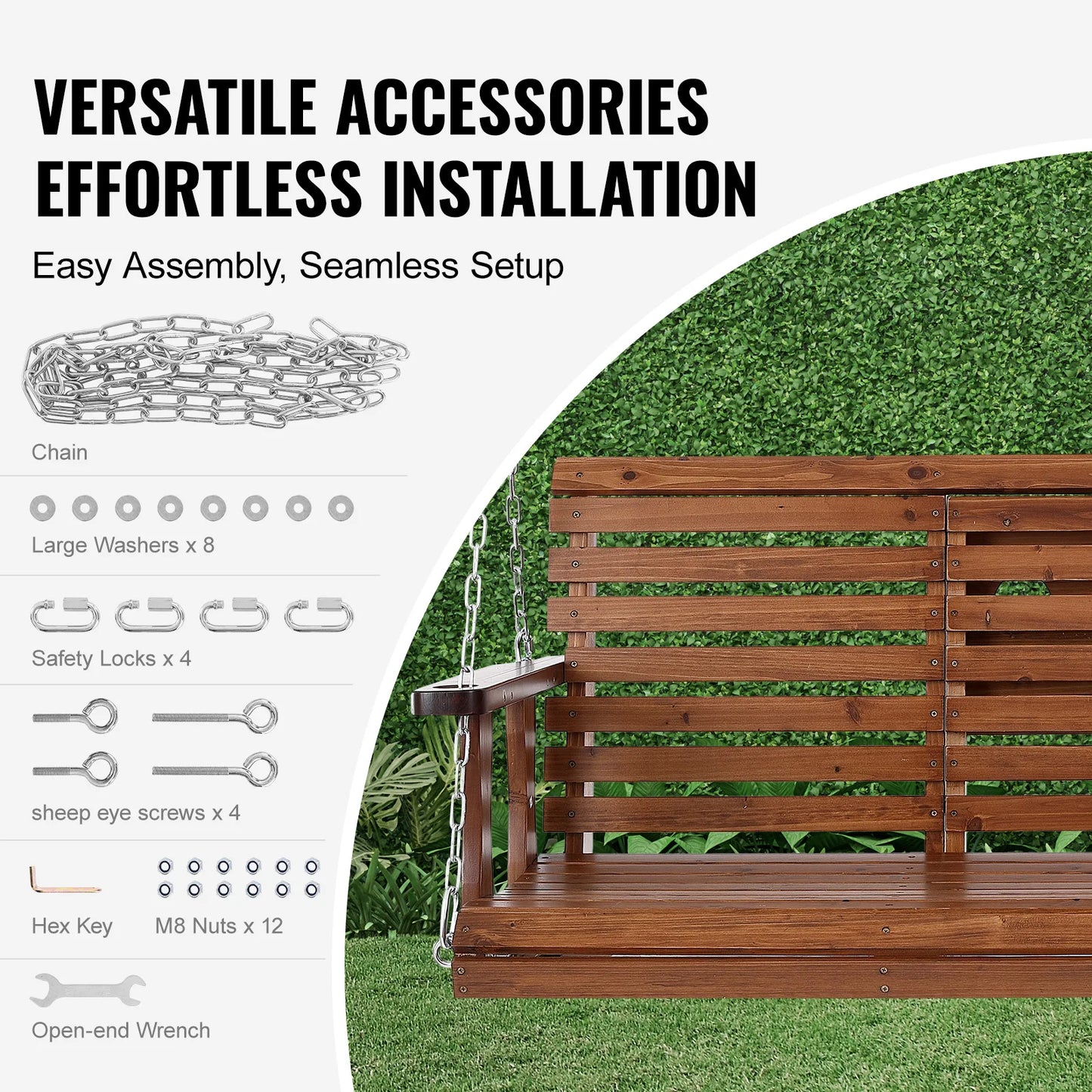 SucceBuy Outdoor Cedar Porch Swing Heavy Duty Patio Bench