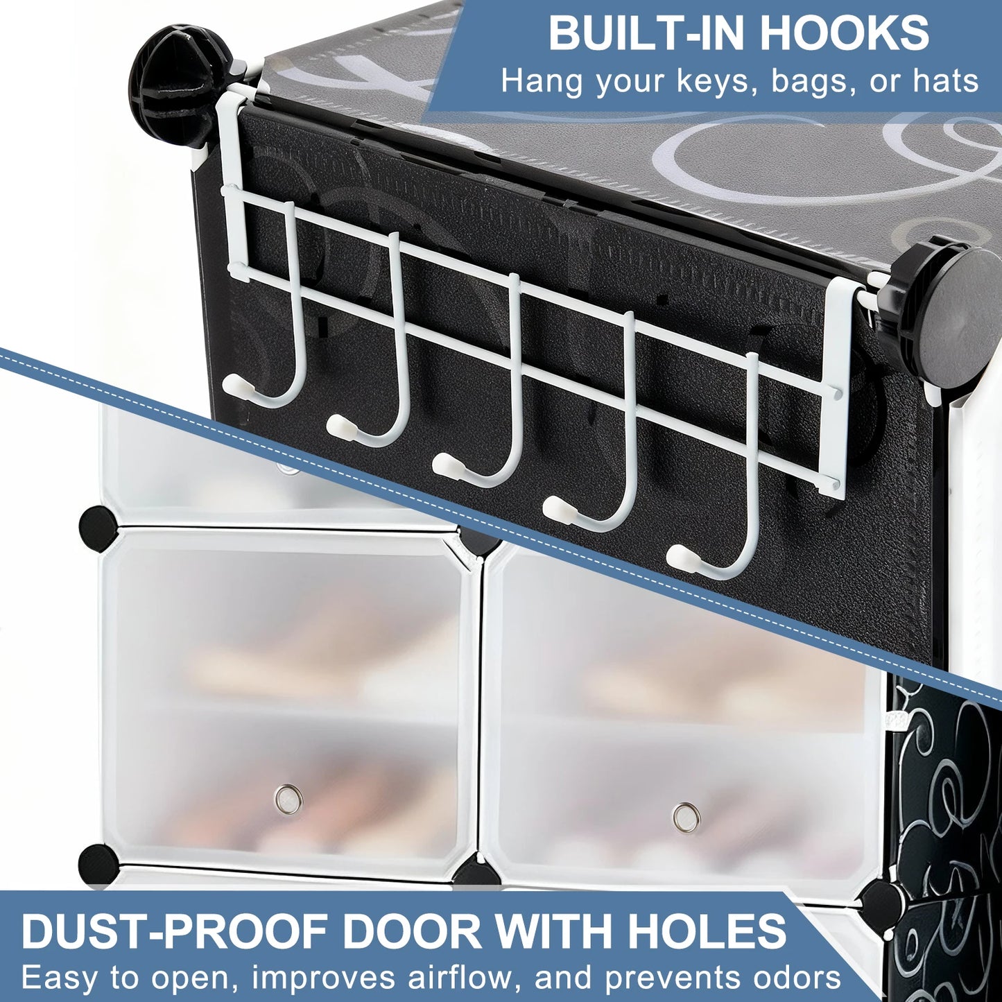 JHK Stackable Plastic Shoe Storage Cabinet With Door For Home