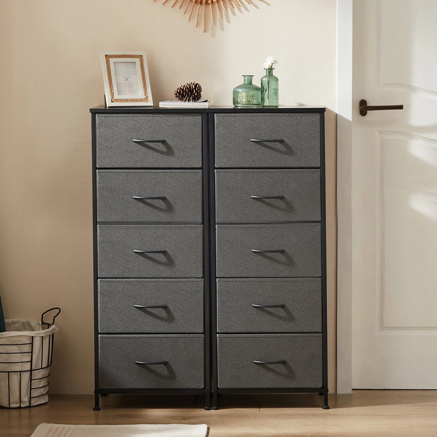 Jhk Modern 5 Drawer Metal Fabric Cabinet For Living Room