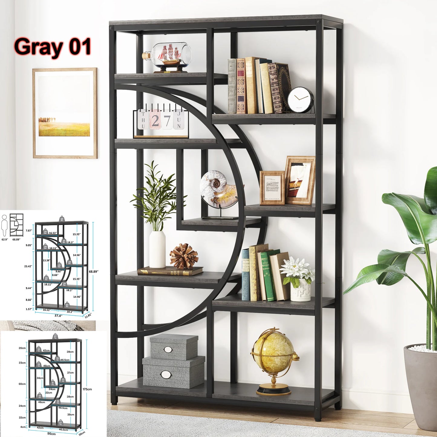 Tribesigns Industrial Etagere Bookcase Freestanding Storage Shelf