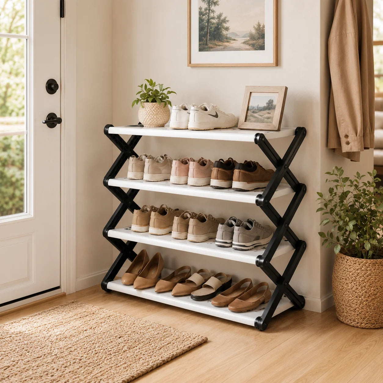 Joybos Foldable Entryway Shoe Rack With Sturdy Steel Frame
